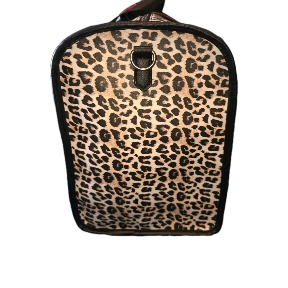 Ed Hardy Duffel Bag Cheetah Print Rhinestone Heart Love Skull Zipper Rare Htf